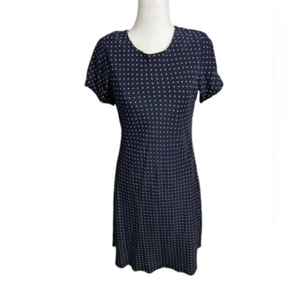 90s Vision Apparel Silk Dot
Dress 6 medium blue and cream midi